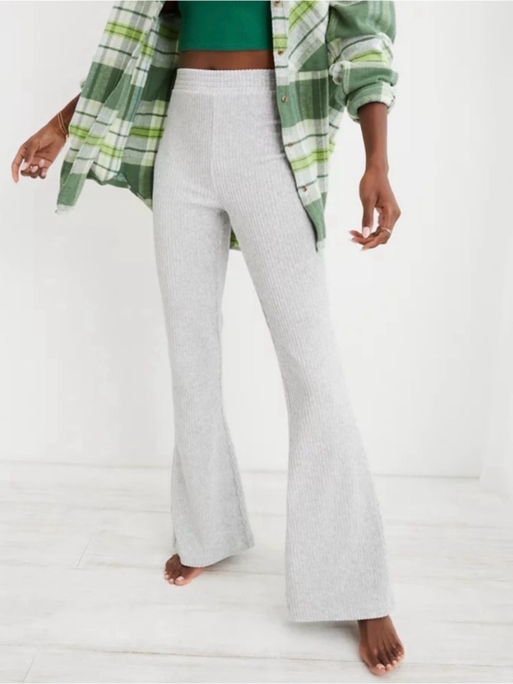 Light Gray Corduroy Flared Pants